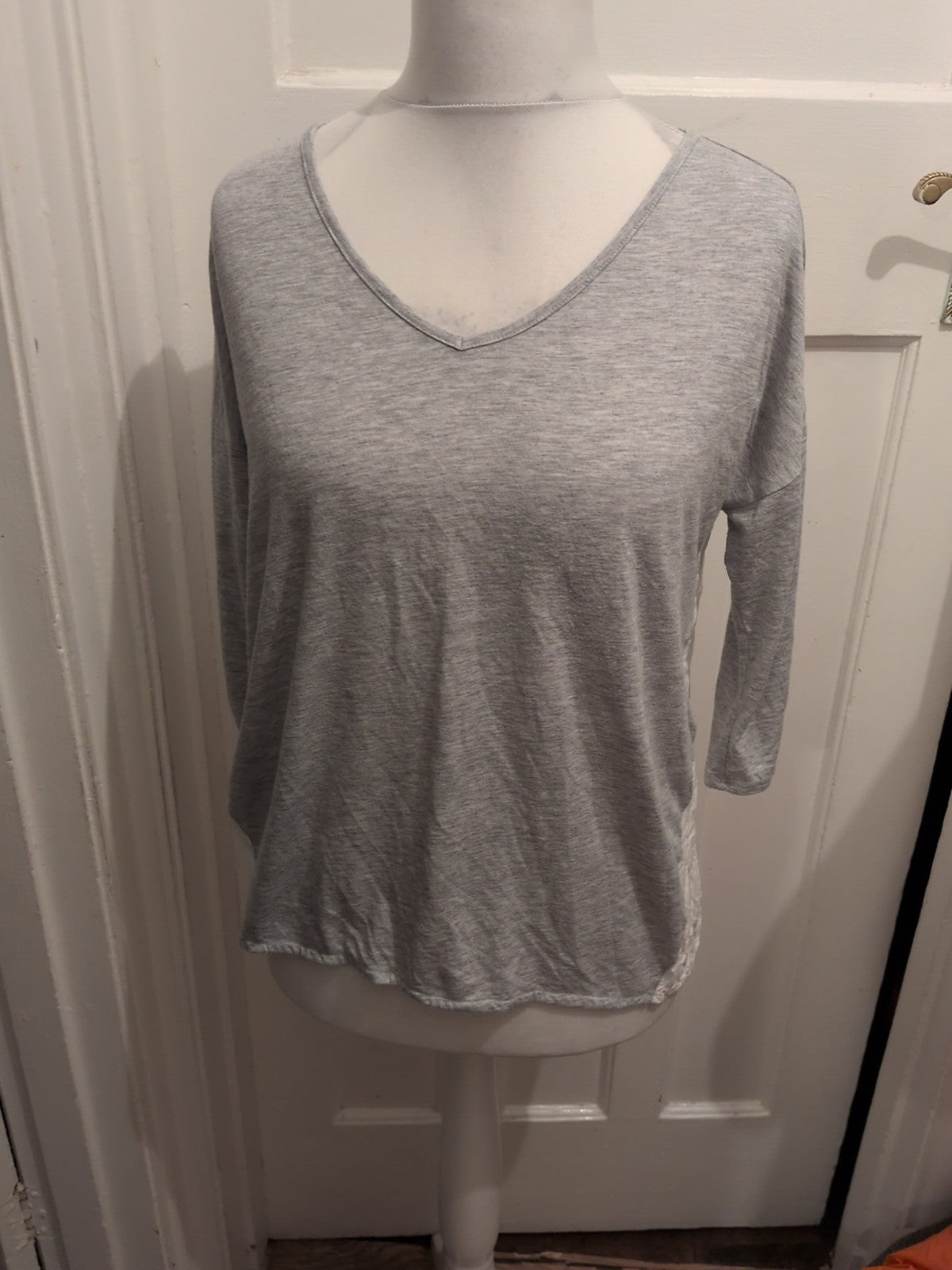 Per Una 16-18 Grey And White Long Sleeve T-shirt