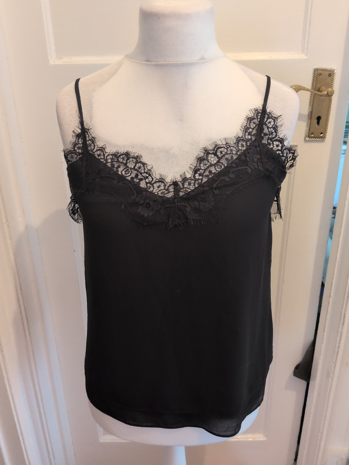 Brand New Ladies Apricot Size Small Black Lace Trim Cami