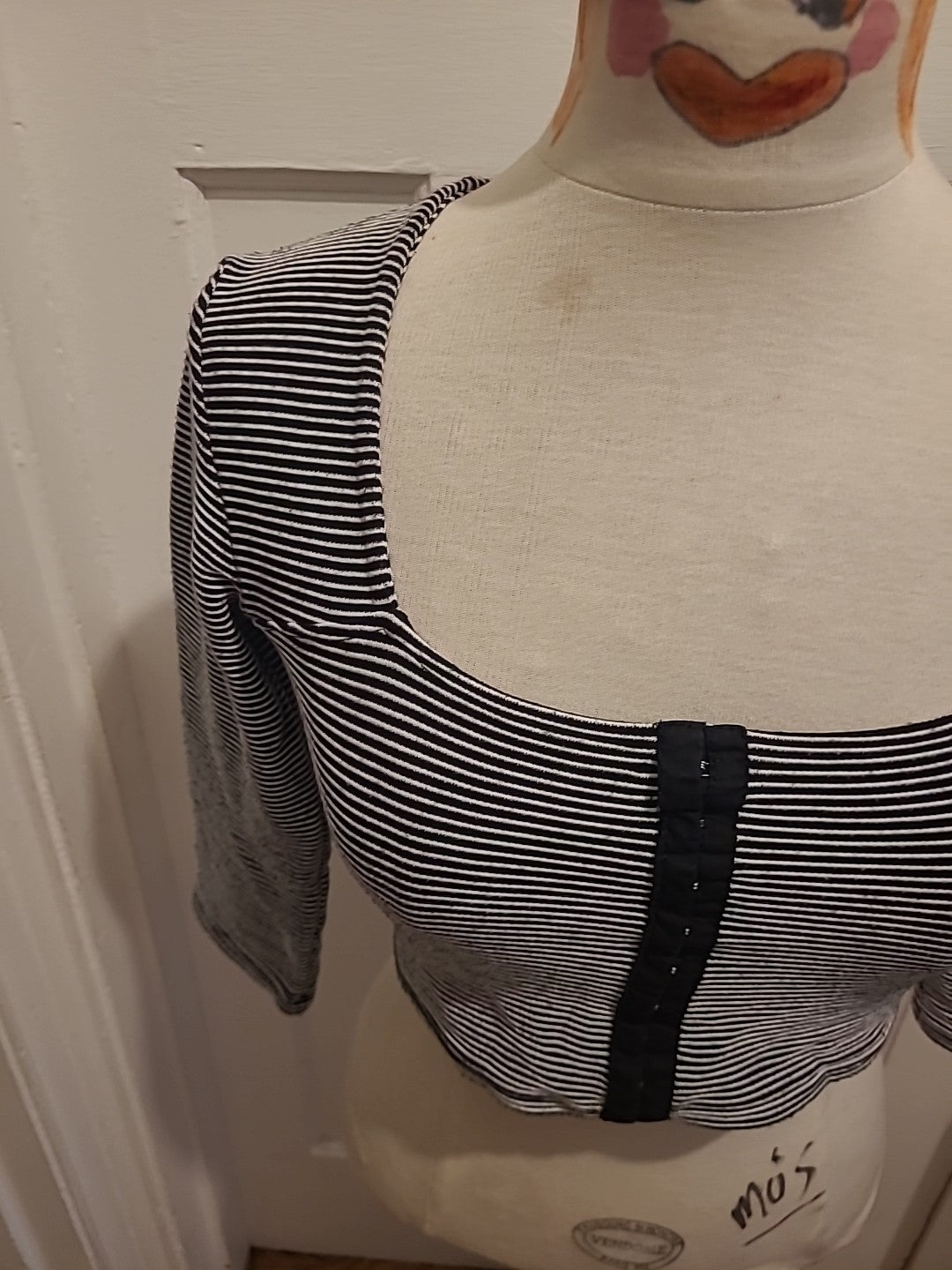Ladies Cooperative Size Small Black White Striped Crop Top