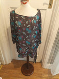 Ladies EWM Size 22 Brown Floral Sea Through Long Sleeve Blouse