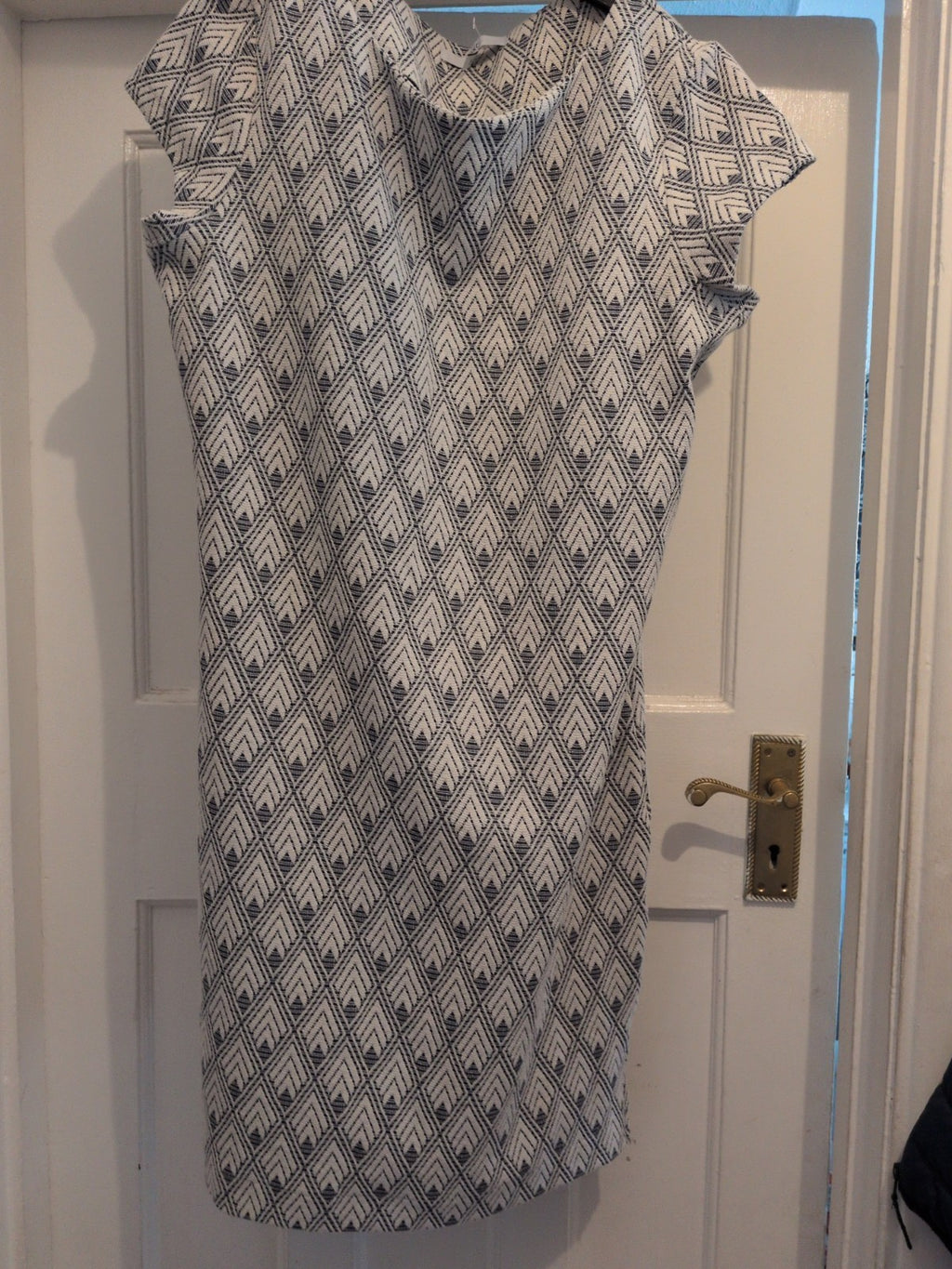 Next 12 White Silver And Navy Shimmer Short Sleeve Dress