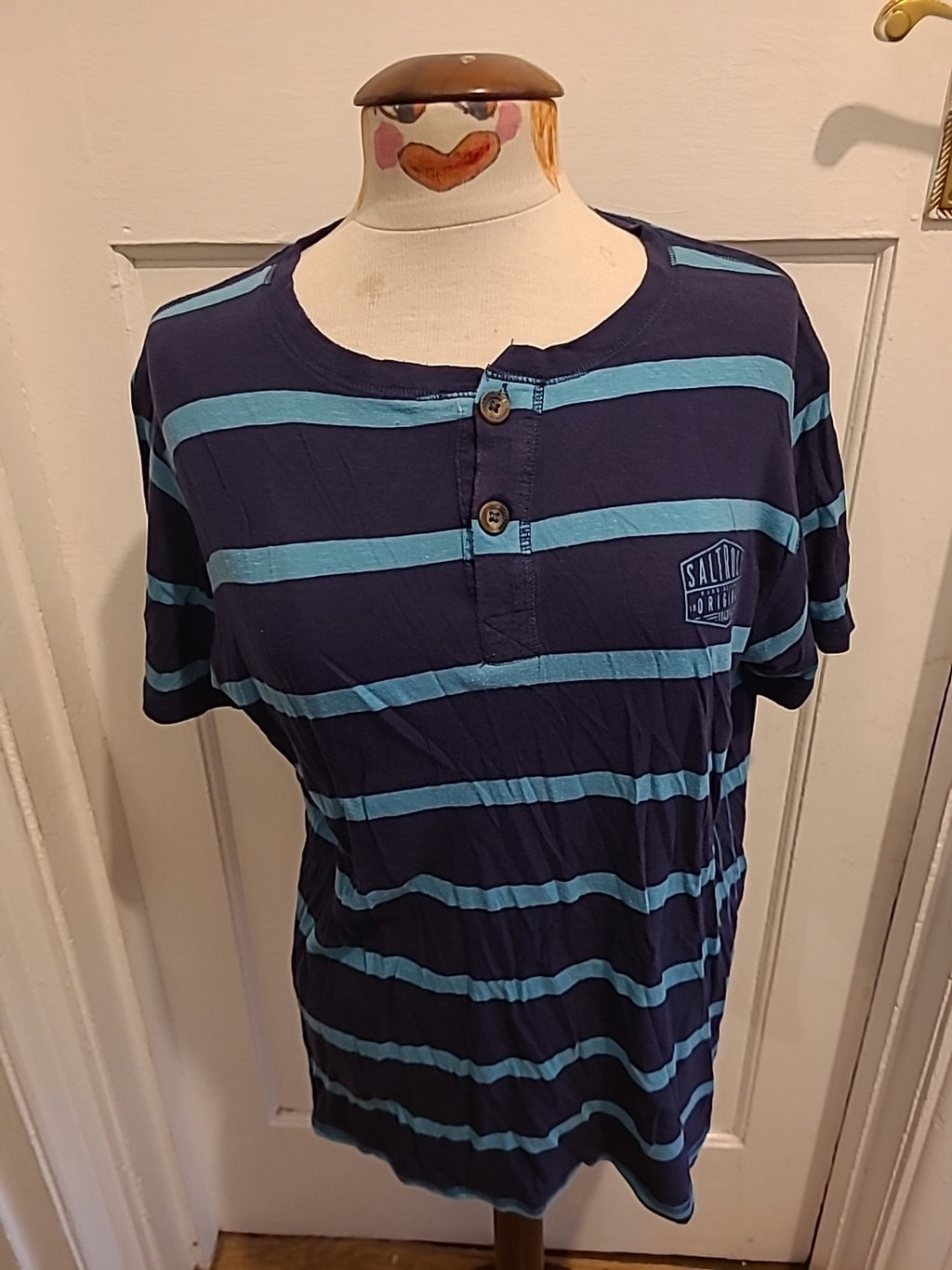 Mens Saltrock Size Large Navy And Blue Striped Tshirt