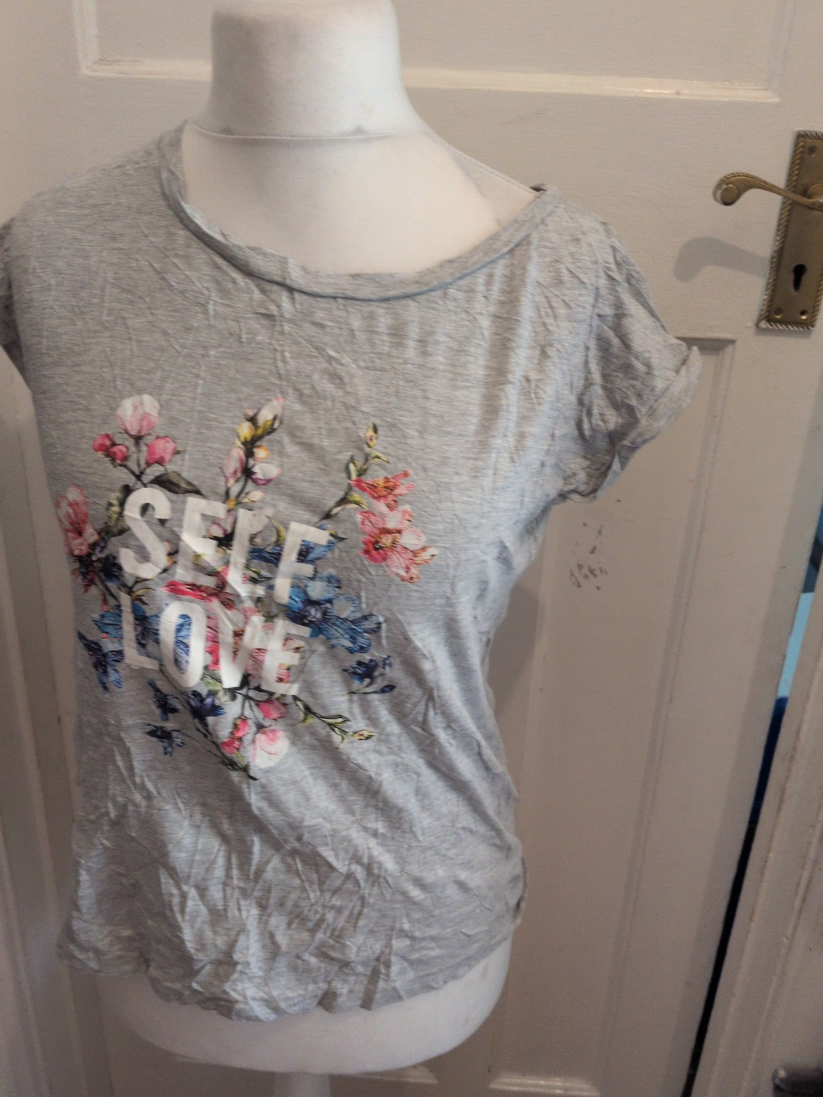 F&F 8 Grey Floral Self Love Short Sleeve T-shirt