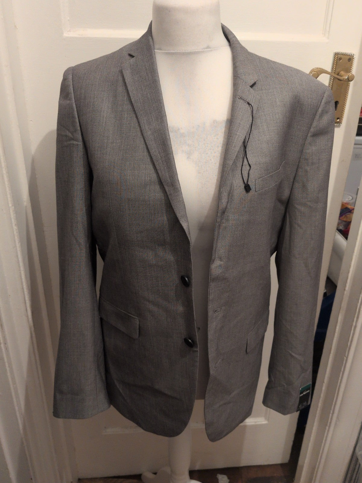 Primark 40 Long Grey With Blue Lining Suit Jacket