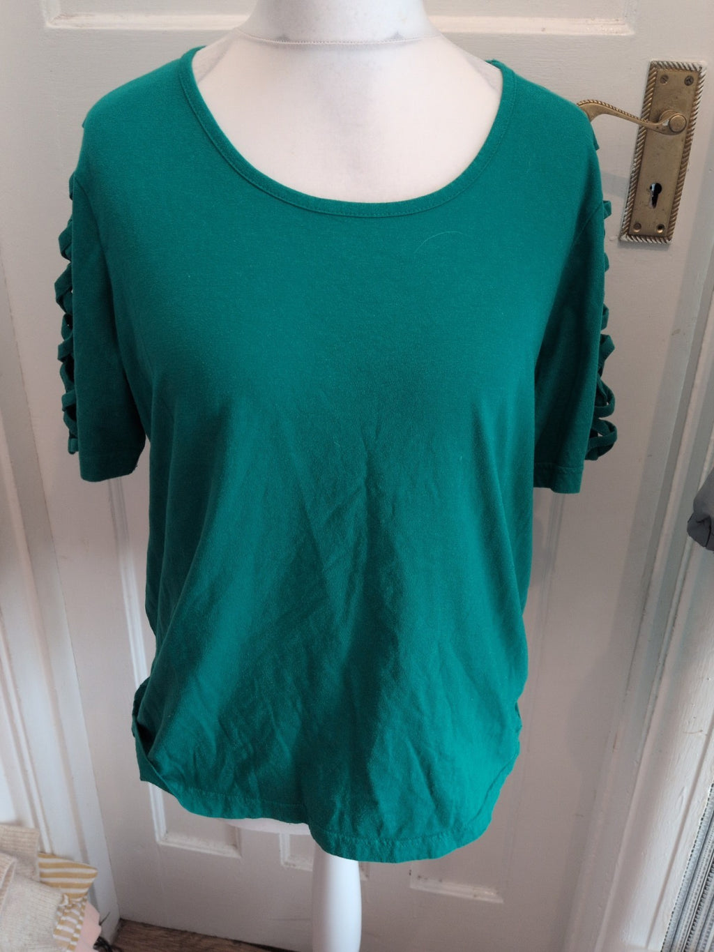 XL Green With Open Sleeves Short Sleeve T-shirt Blouse