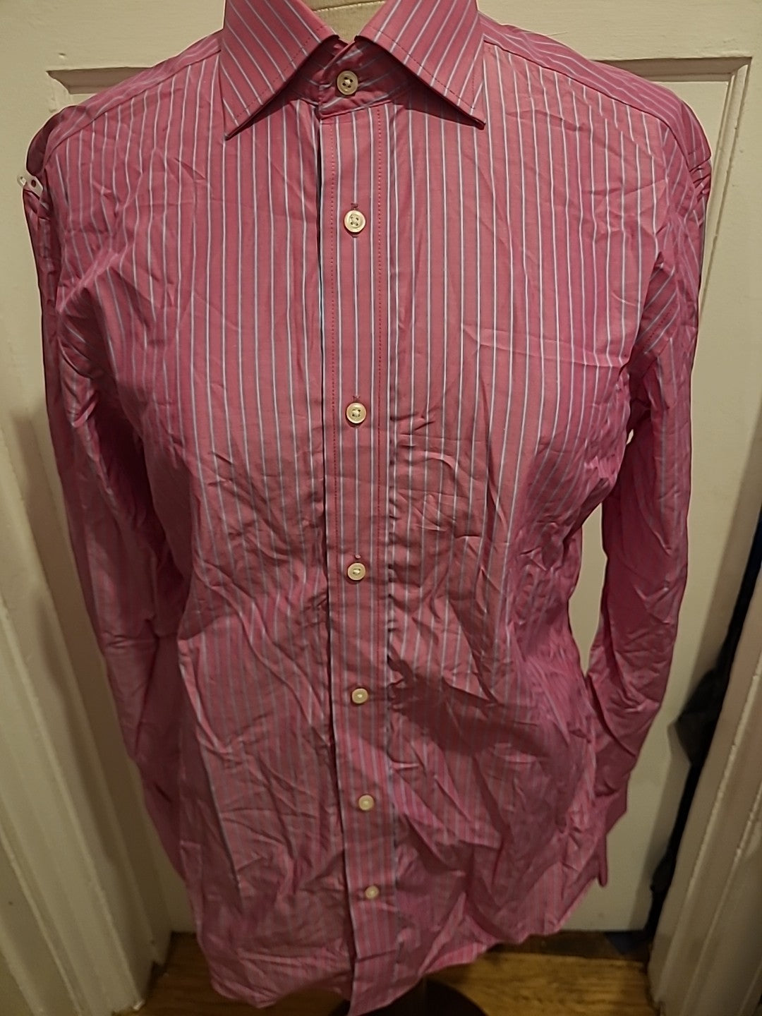 Mens Next Size 15" Pink Blue Striped Long Sleeved Shirt