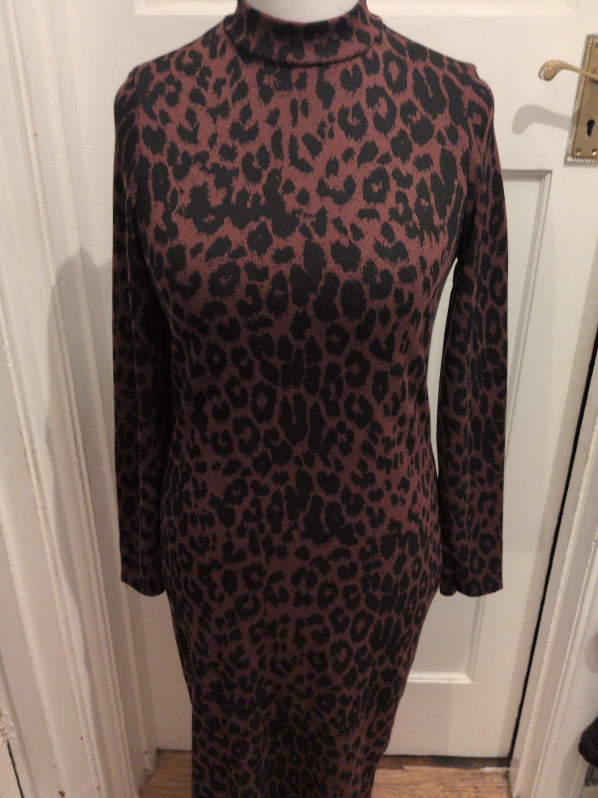 Papaya 12 Brown And Black Leopard Print Long Sleeve Long Length Dress