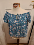 Ladies F&F Size 16 Teal With Floral Detail Short Sleeved Blouse