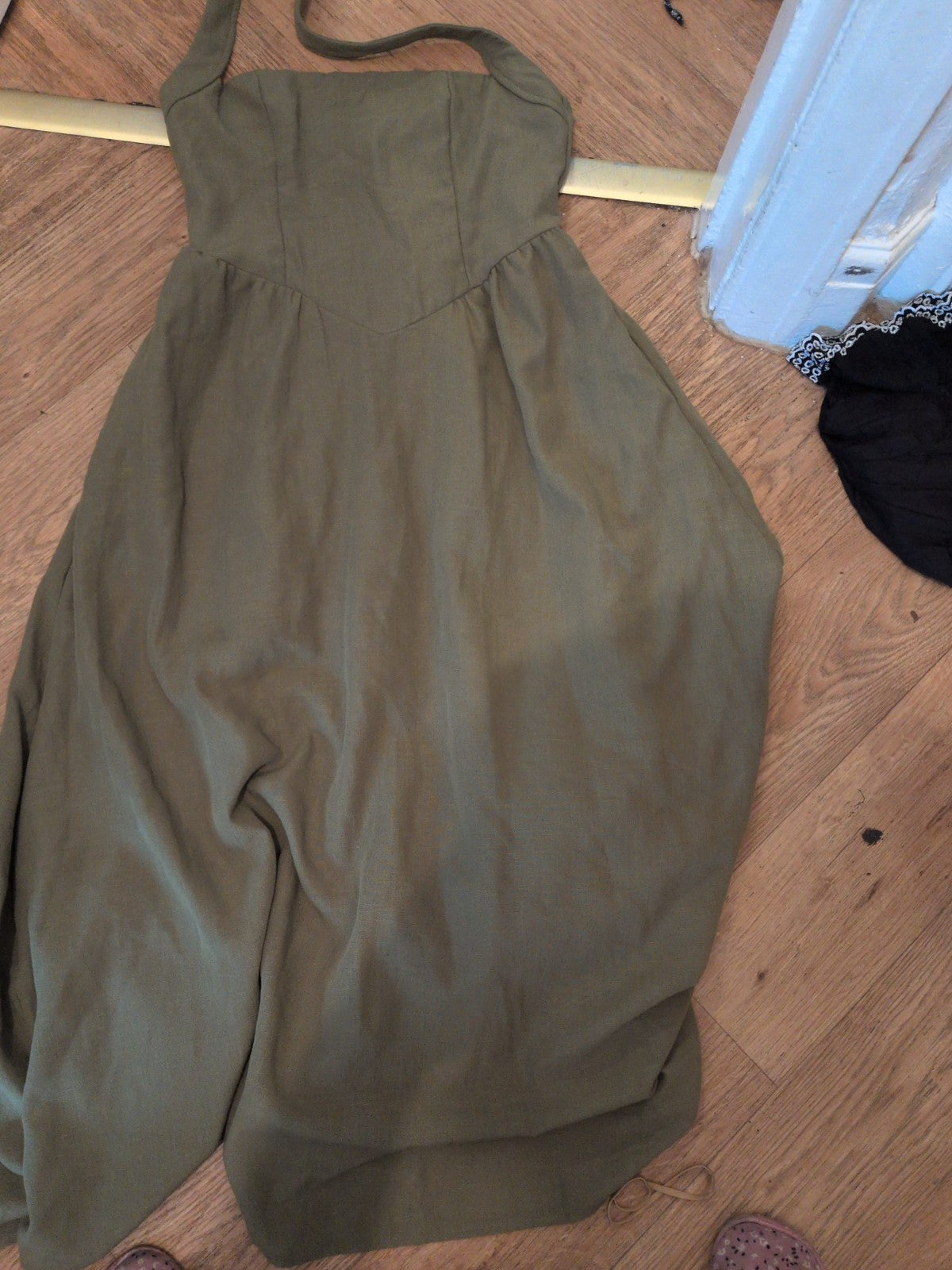 Medium Sage Green Halterneck Long Length Lined Dress Sleeveless