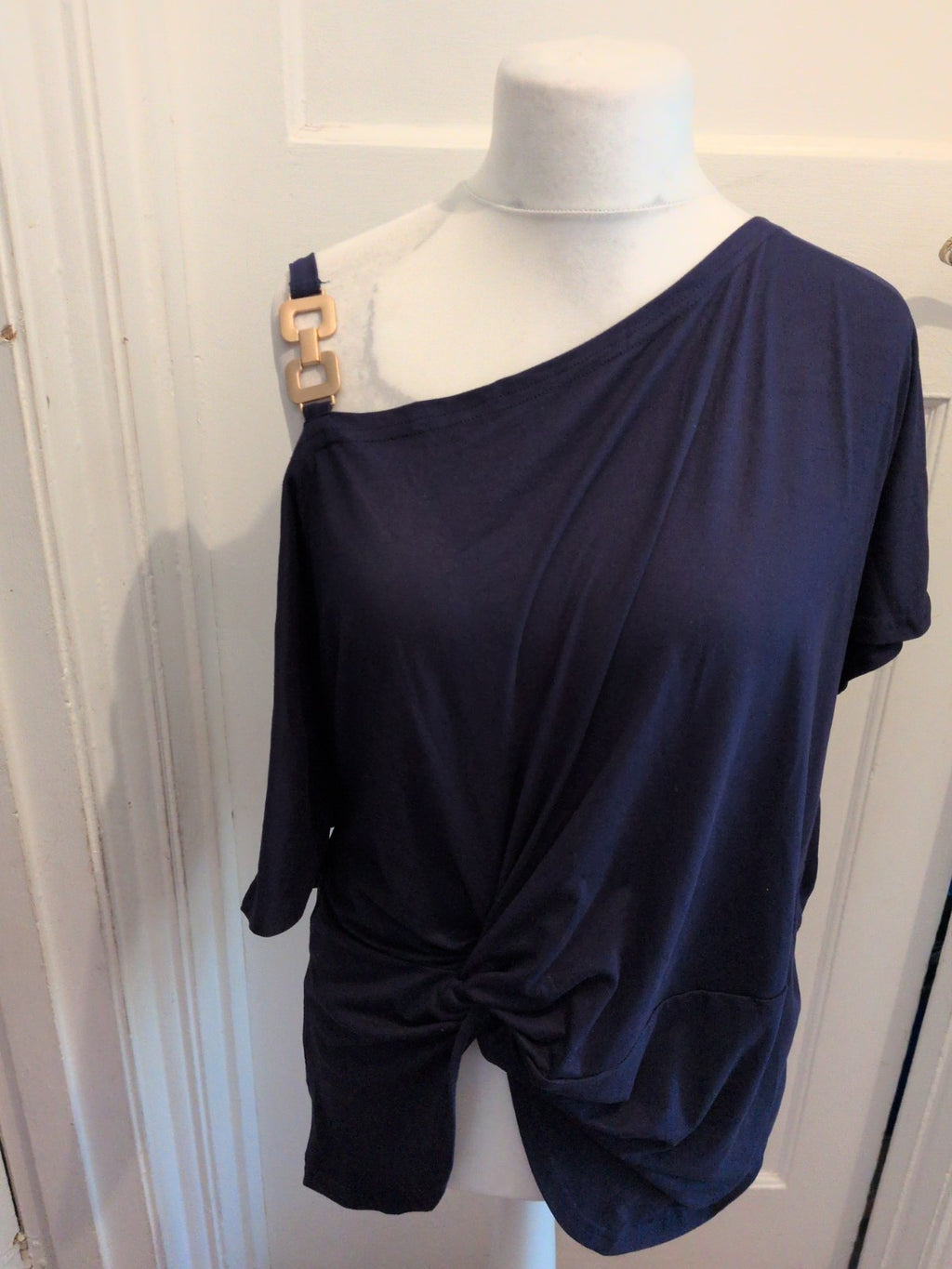 XL Off The Shoulder Ruched Blouse Navy