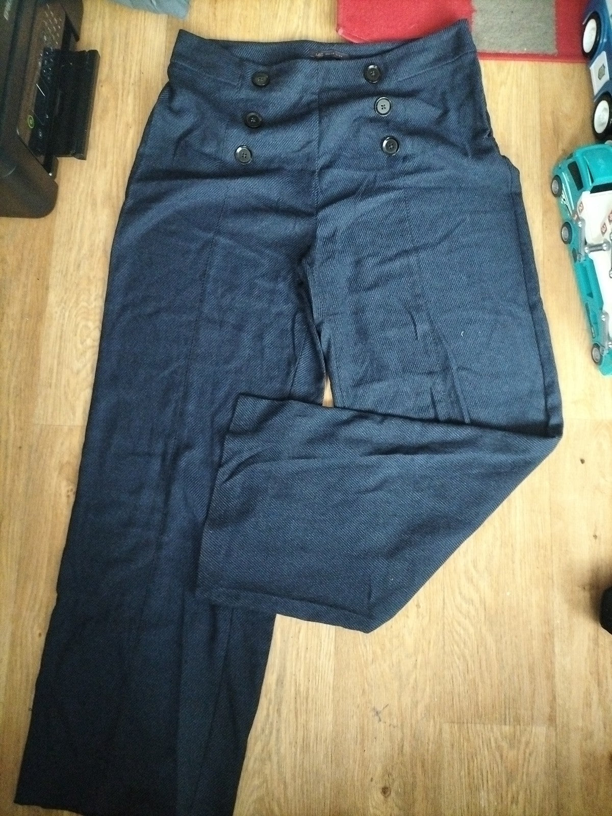 Ladies Marks And Spencer Size Waist 36' Navy Trousers