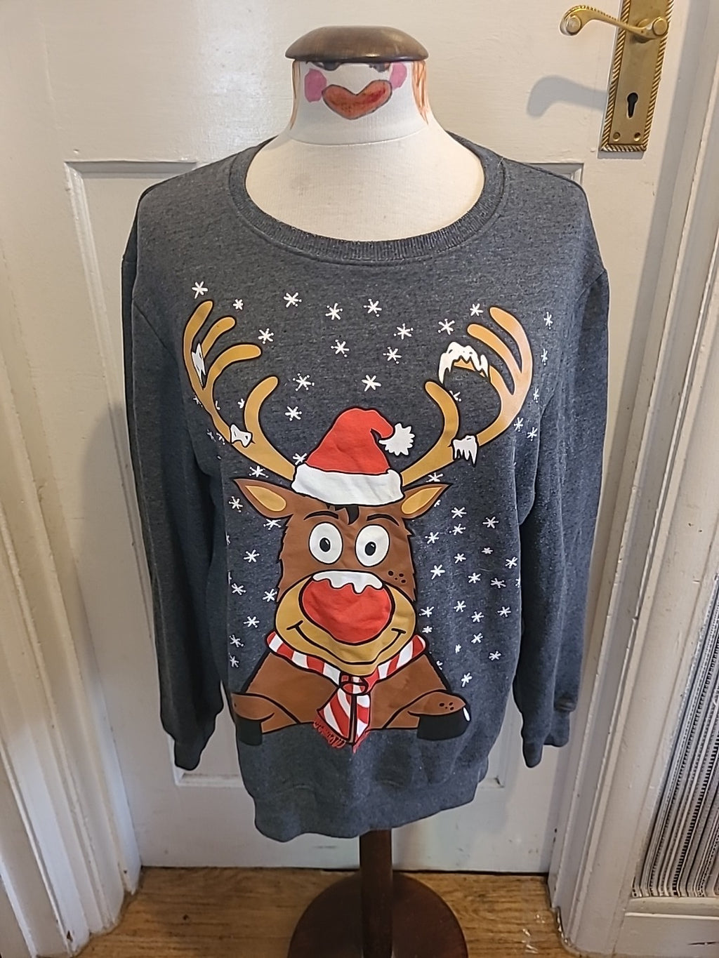 Mens Peacocks Size Medium Grey Reindeer Pullover Jumper