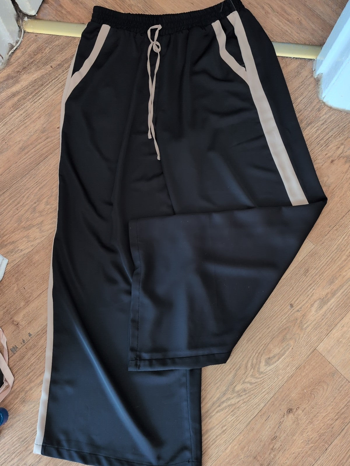George 14 Black With Beige Trim Elasticated Lightweight Trousers