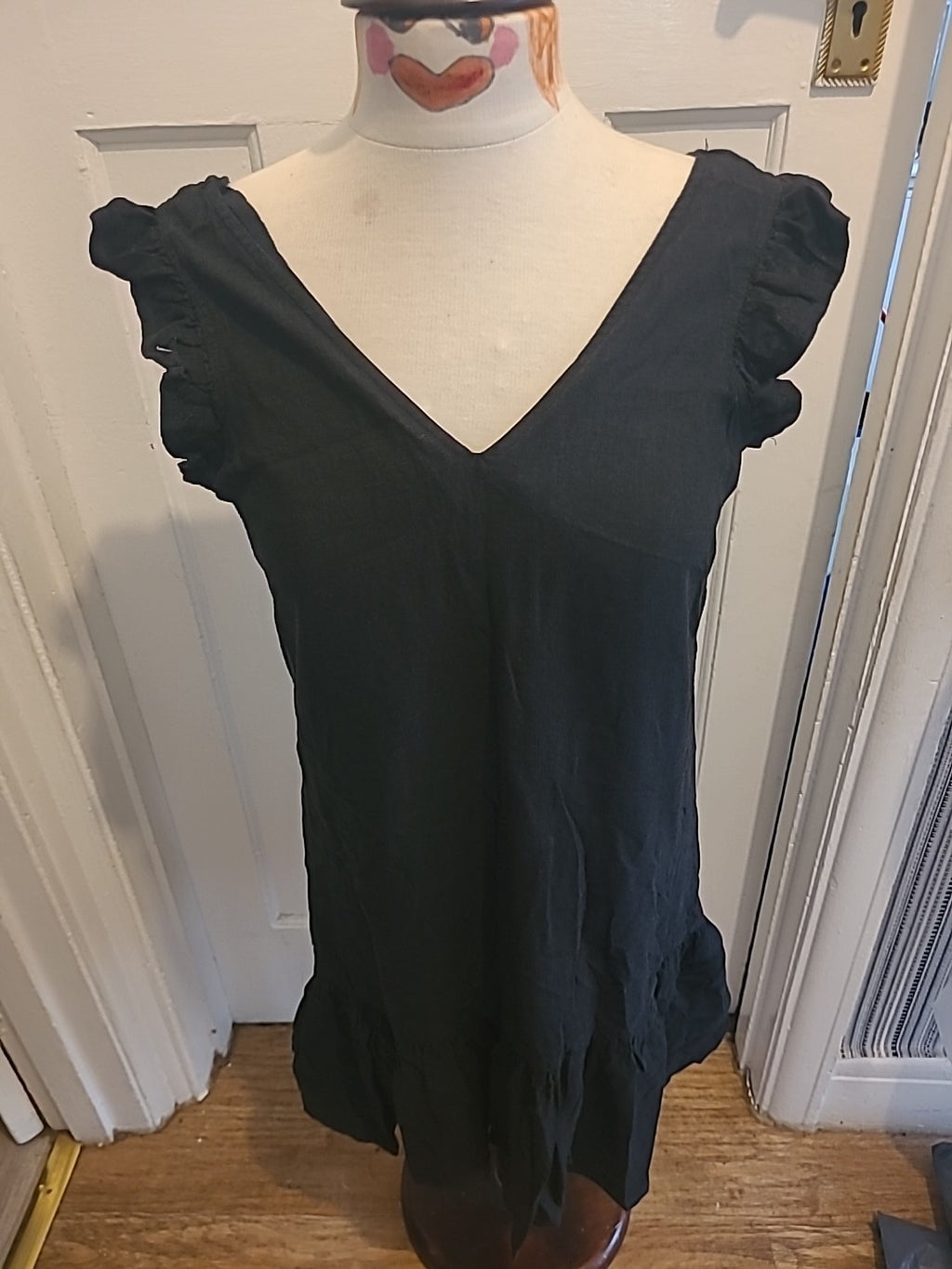 Ladies Next Size 8 Black Flowy Black Wide Neck Dress