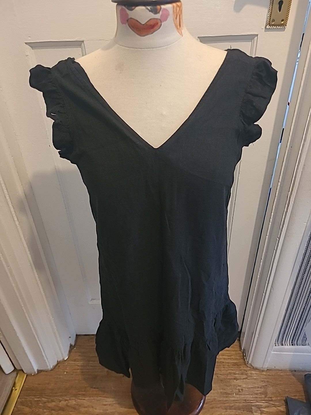 Ladies Next Size 8 Black Flowy Black Wide Neck Dress