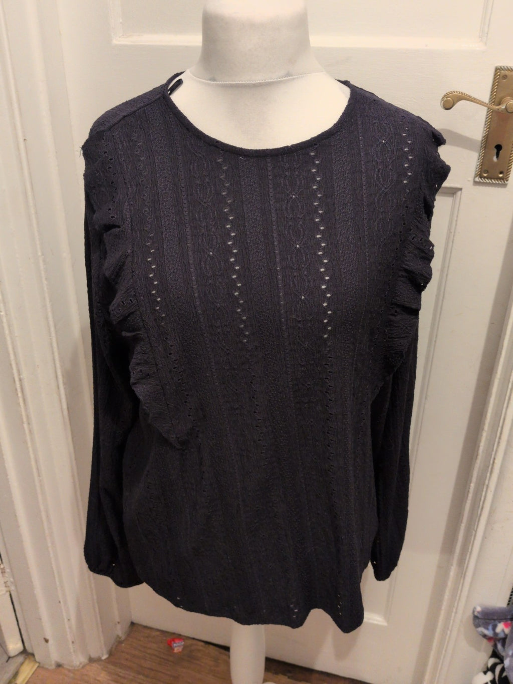 F&F 18 Navy Patterned Material Long Sleeve Blouse