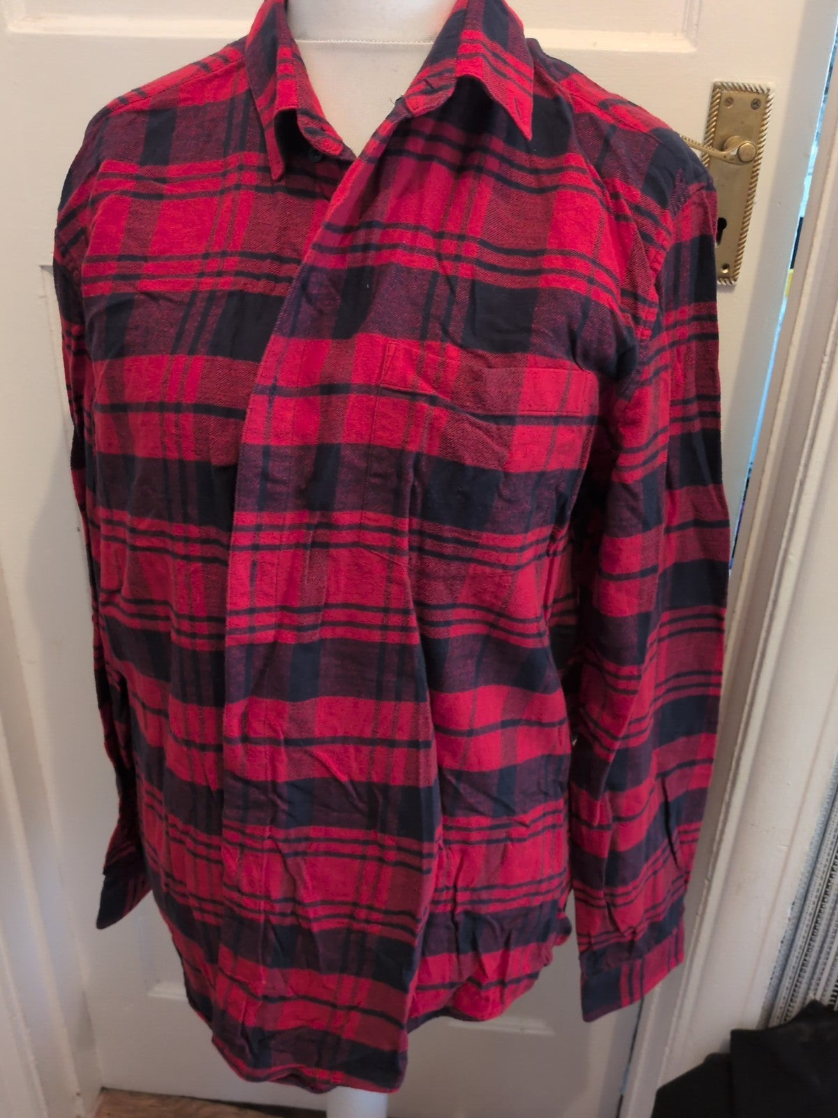 Next XL Navy With Red Check Long Sleeve Shirt Regular Fit