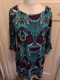 Cherokee 16 Aqua Purple Half Sleeve Knee Length Dress