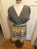 Ladies Size Large Grey With Multi Striped Short Sleeved Dress