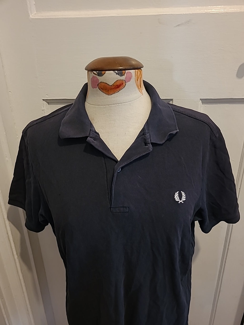 Mens Fred Perry Size Large Black/Navy Short Sleeved Polo