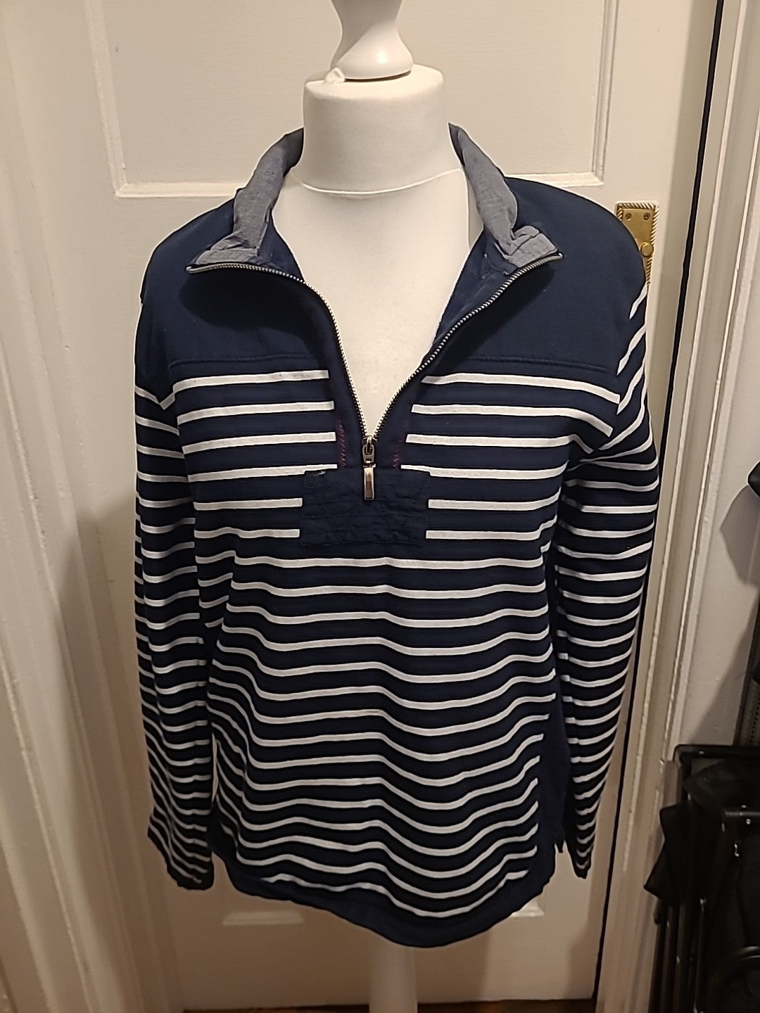 Ladies Captain Corsaire Size Large Striped Collared Jumper(Small Mark On Front)