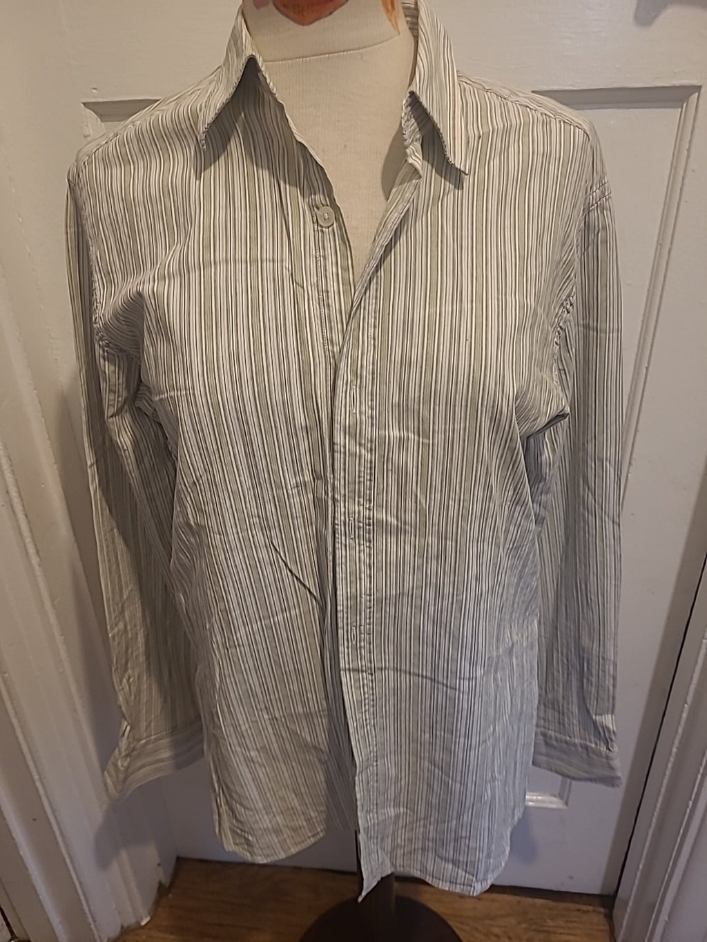 Mens Monsoon Size Small Grey/Black/Beige Striped Long Sleeved Shirt