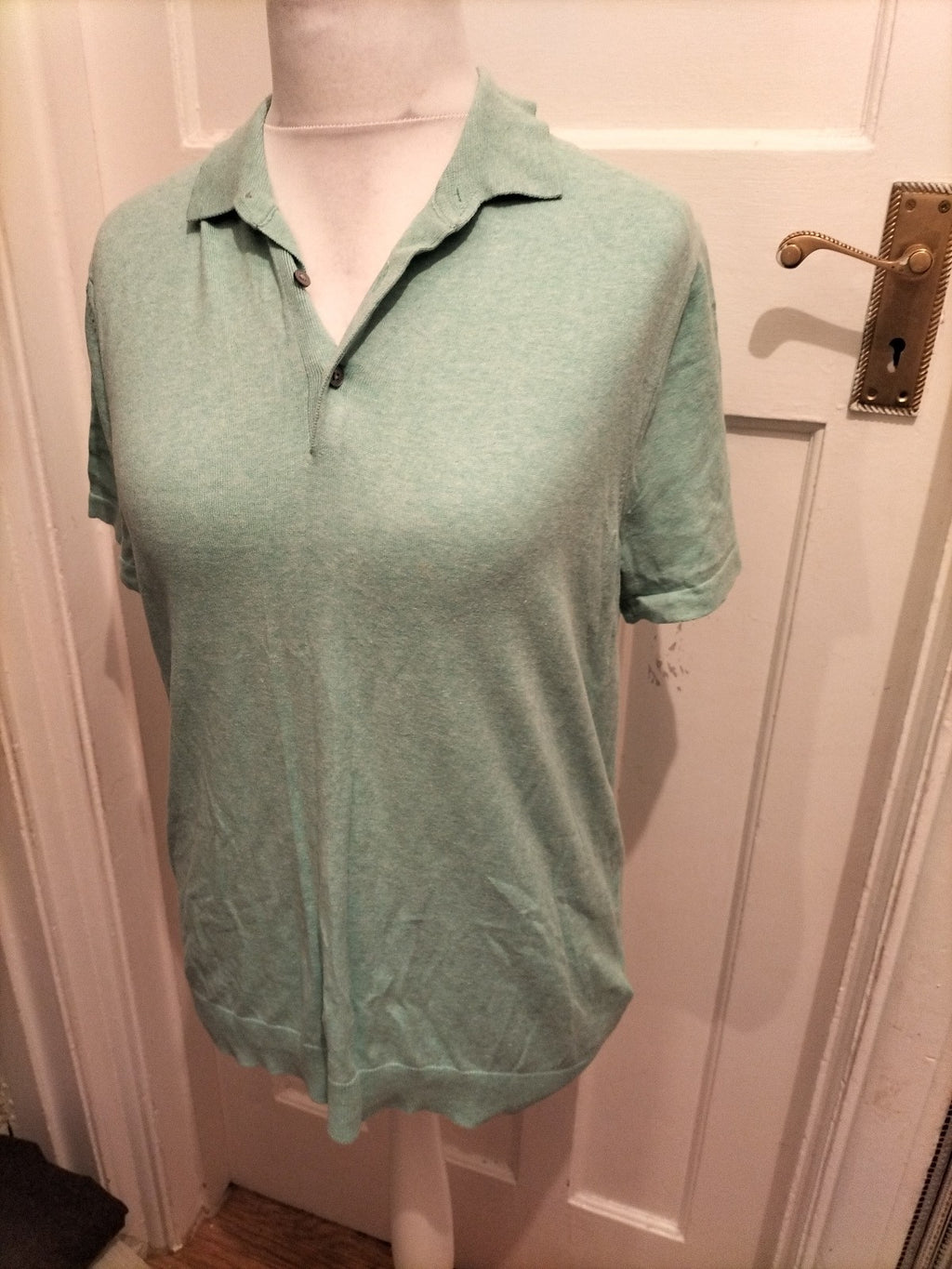 Mens M&S Collection Size M Cotton Rich Short Sleeve Aqua Polo