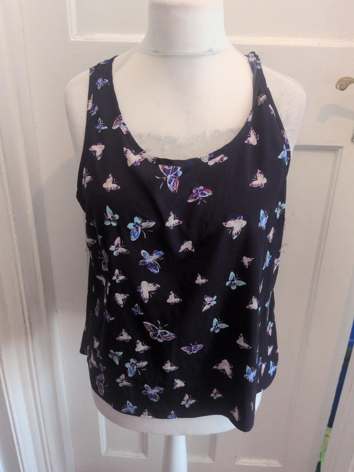 Ladies Atmosphere Butterfly Sleeveless Top Size 16 Navy Free Delivery