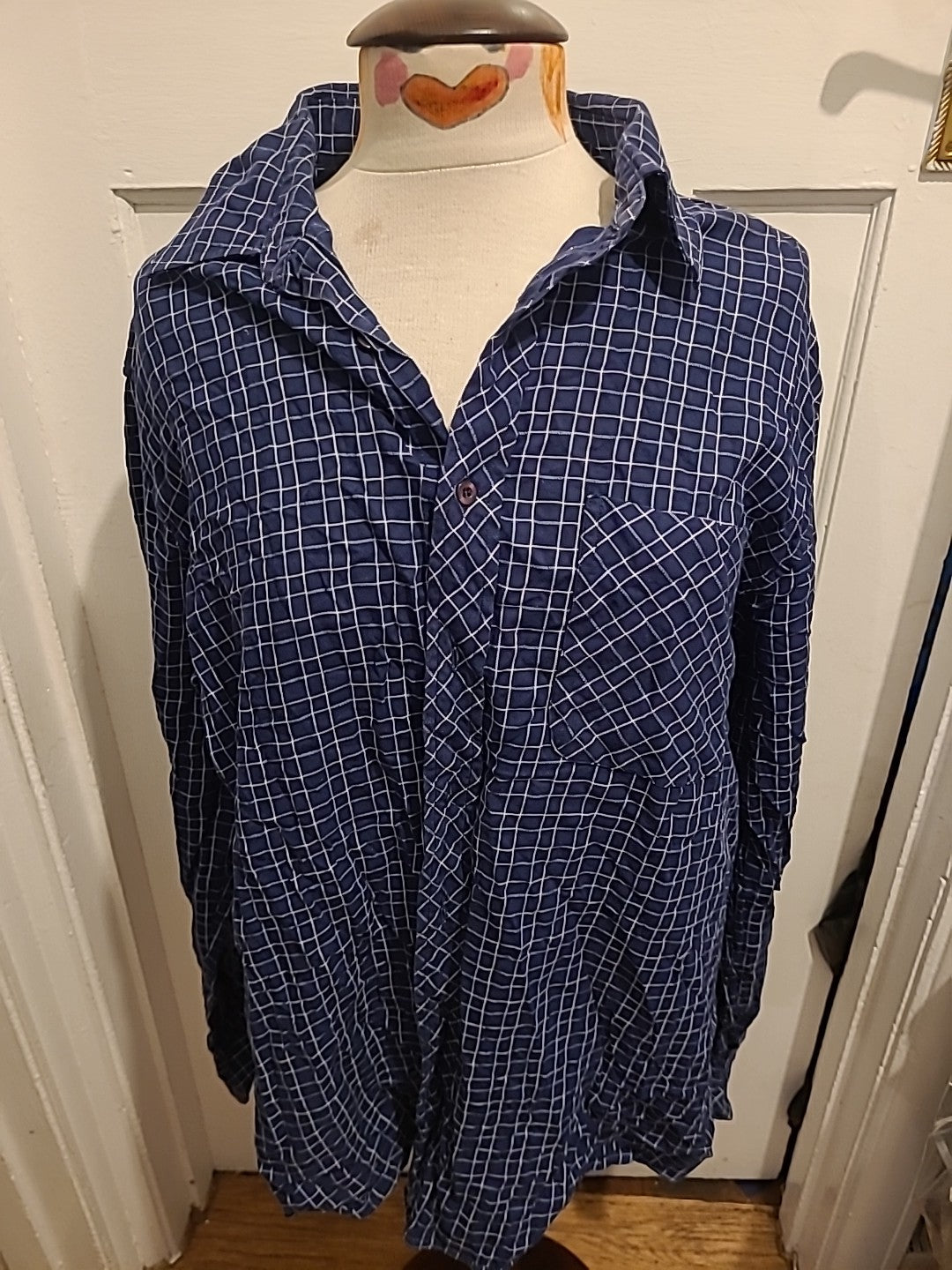 Mens Florence&Fred Size Large Navy Check Long Sleeved Shirt