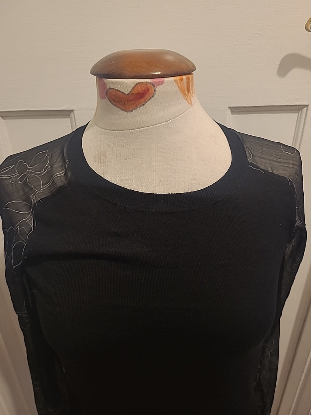 Ladies Next Size 8 Black With Grey See Through Sleeved Blouse