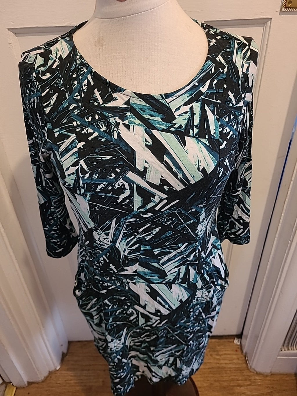 Ladies Marks And Spencer Size 10 Black/Green Mid Sleeved Dress