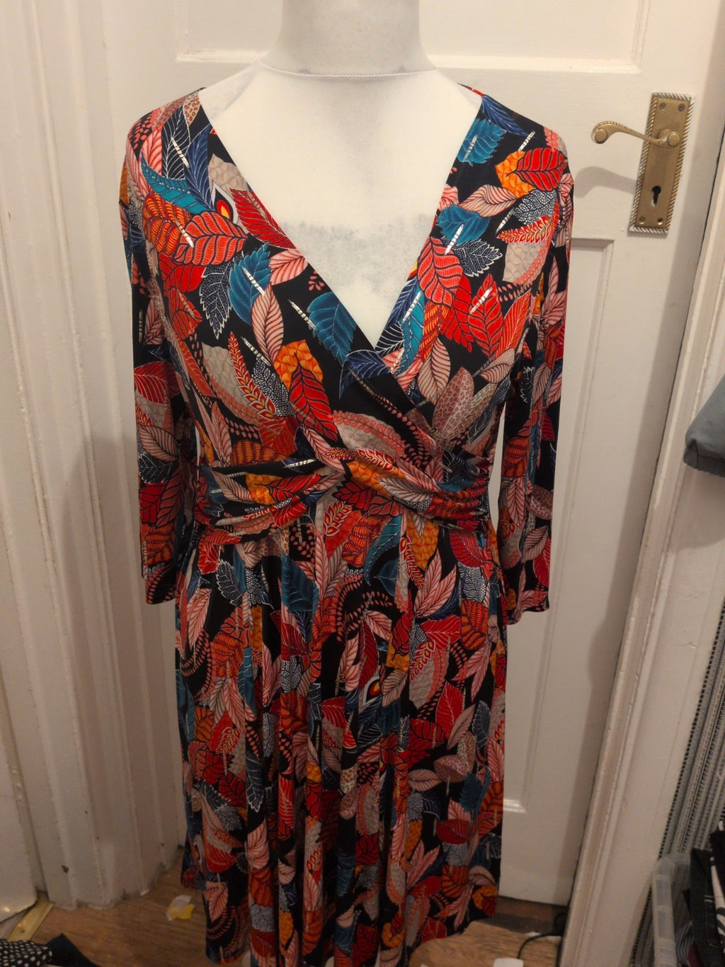Afibel 16-18 Multicoloured Half Sleeve V Neck Dress