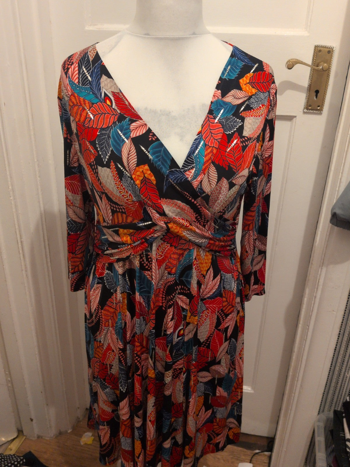 Afibel 16-18 Multicoloured Half Sleeve V Neck Dress