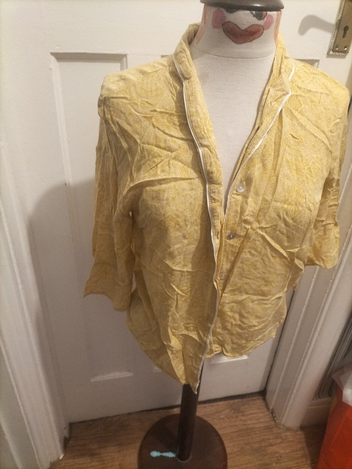 Ladies Primark Size 6-8 Yellow White Pyjama Set