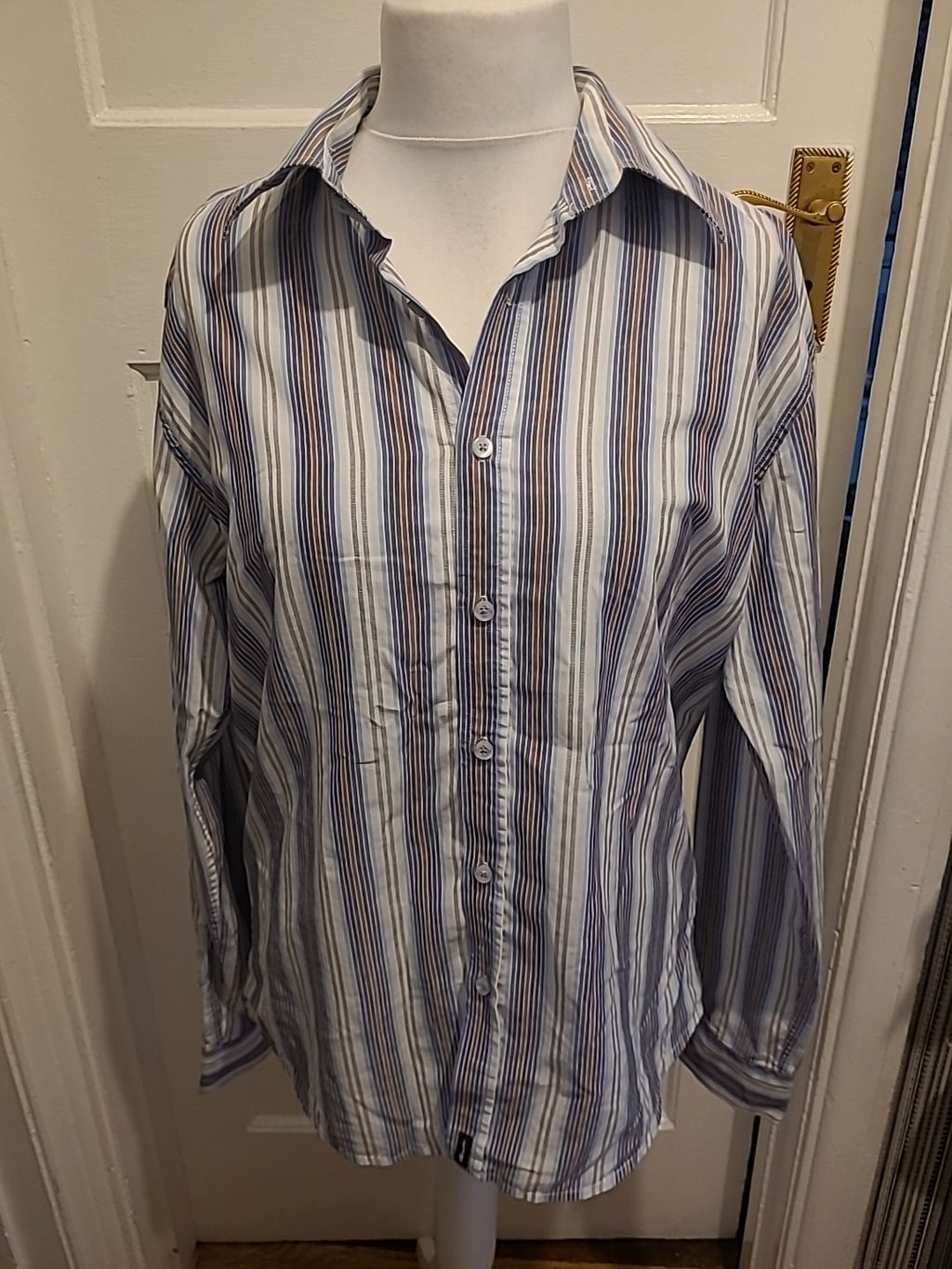 Mens Outrage Size 4 Multicoloured Striped Long Sleeved Shirt