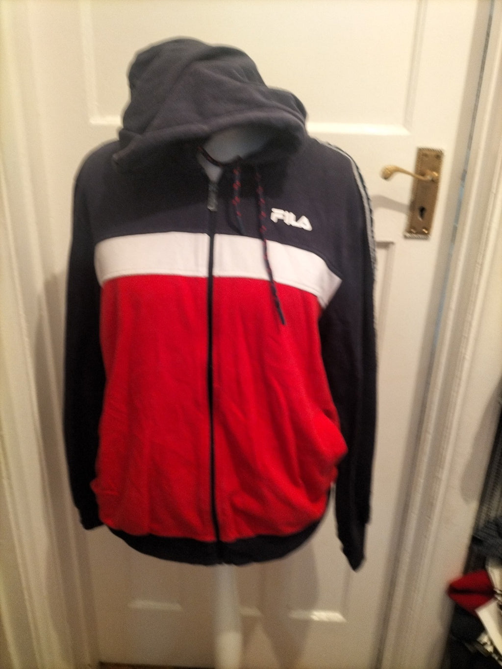 Mens Fila Size M Navy And Red Full Zip Hoodie Bobbling