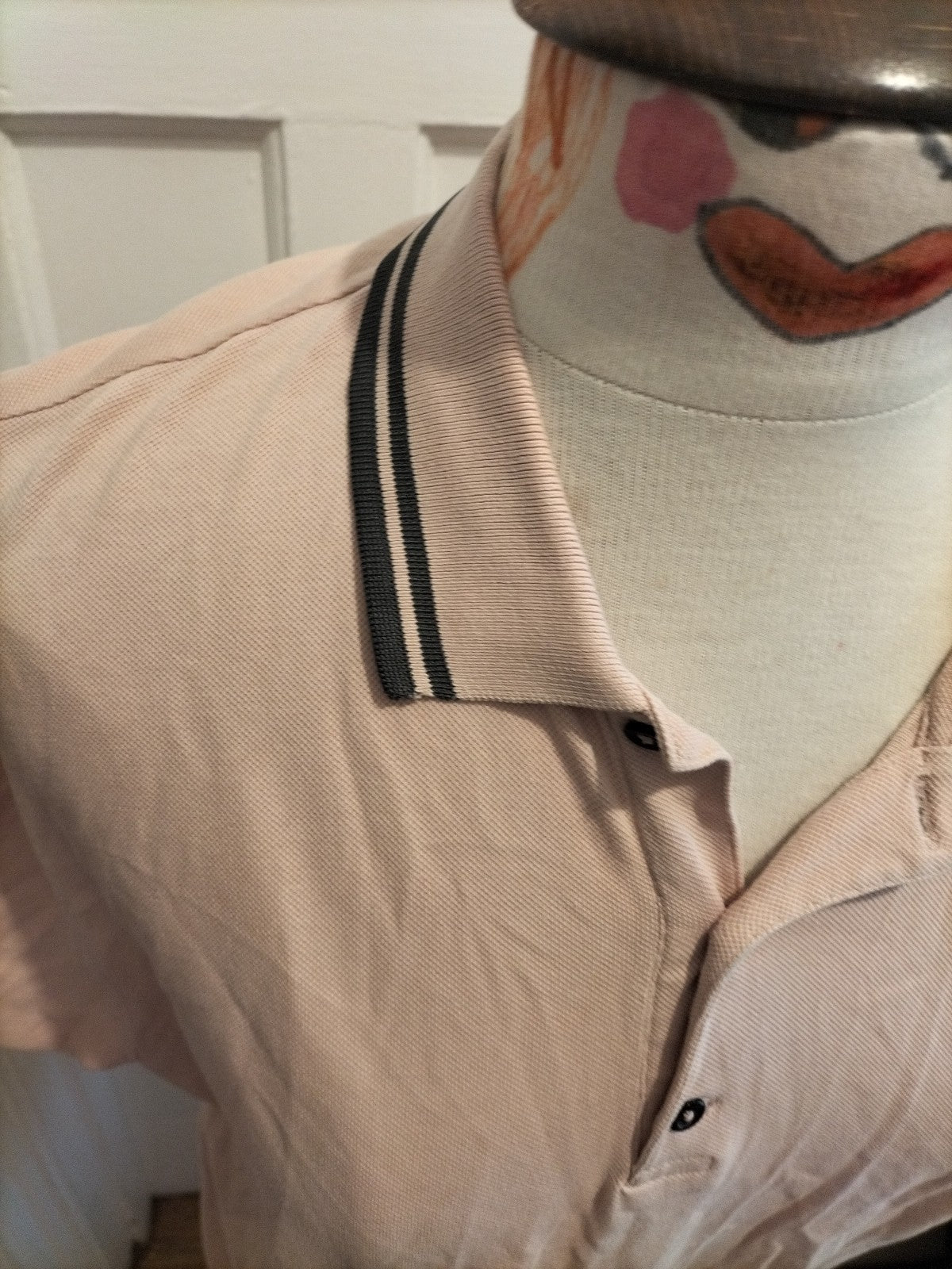 Mens Next Size Large Regular Fit Pale Pink Navy Trim Polo