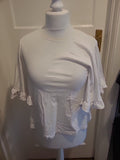 Ladies Primark Size 10-12 White Frilly Sleeved Tshirt