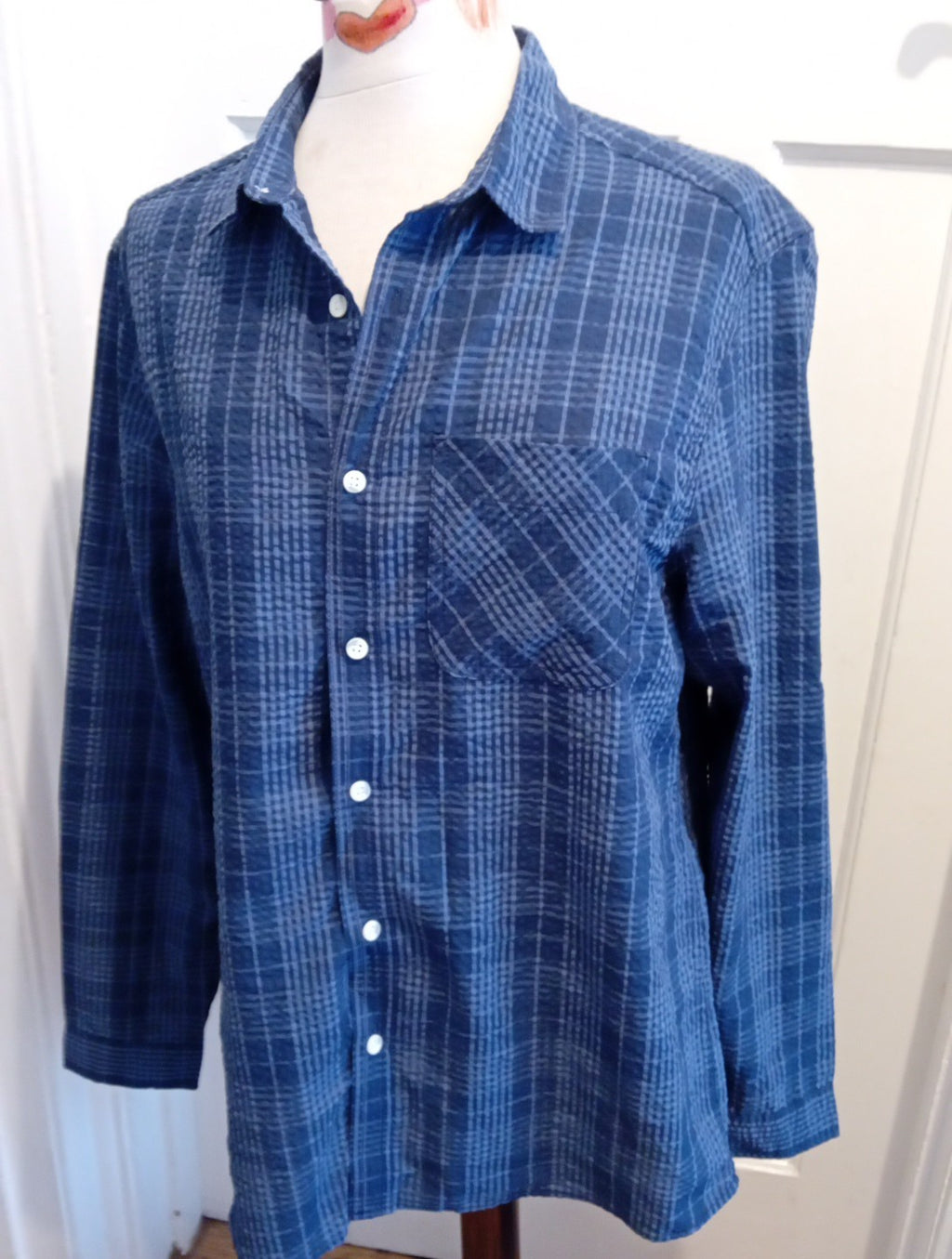 Mens Tu Size M 2 Tone Navy Check Long Sleeved Shirt
