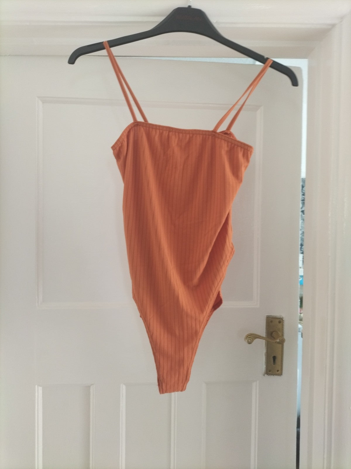 Brand New Ladies I Saw It First 14 Orange Ribbed Strappy Bodysuit