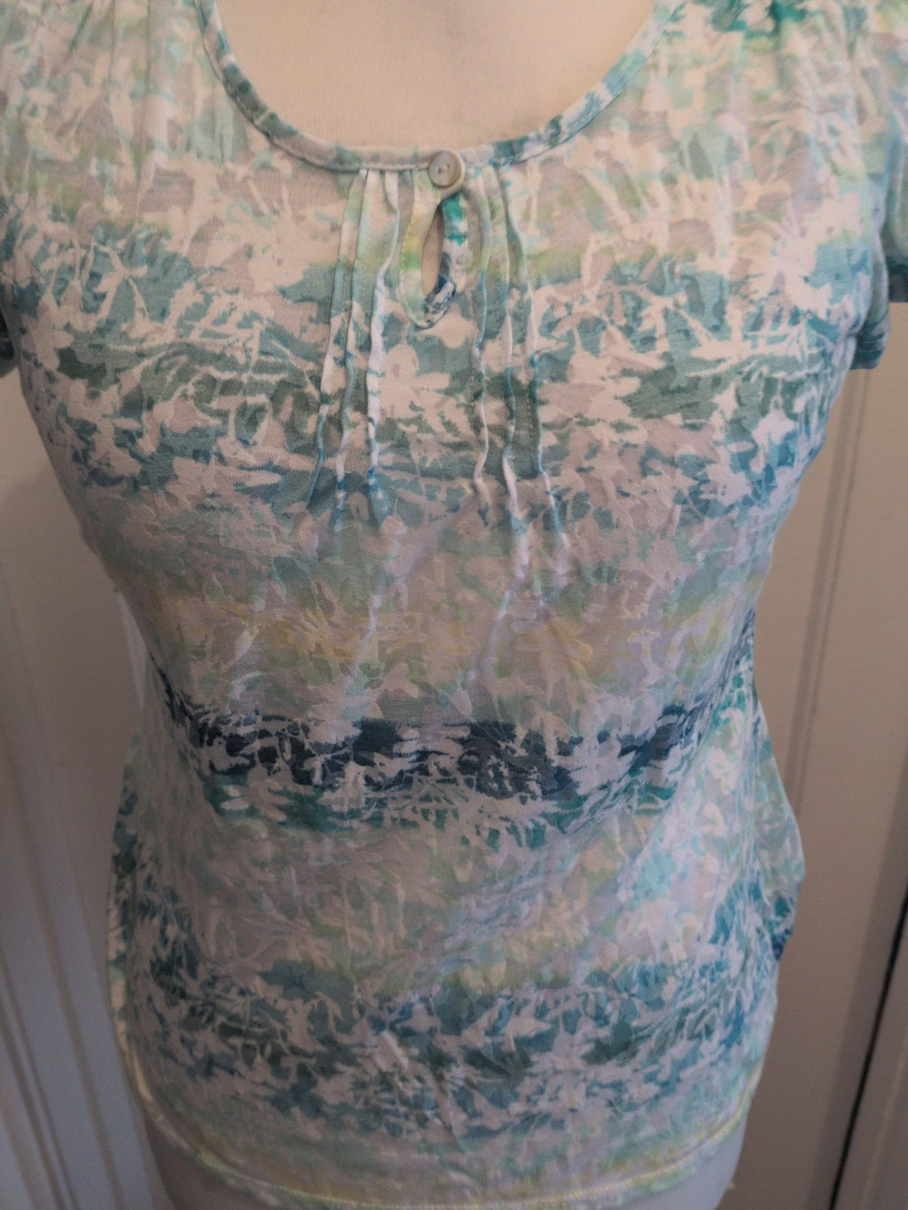 Per Una 10 Aqua Blue Lime Short Sleeve Blouse
