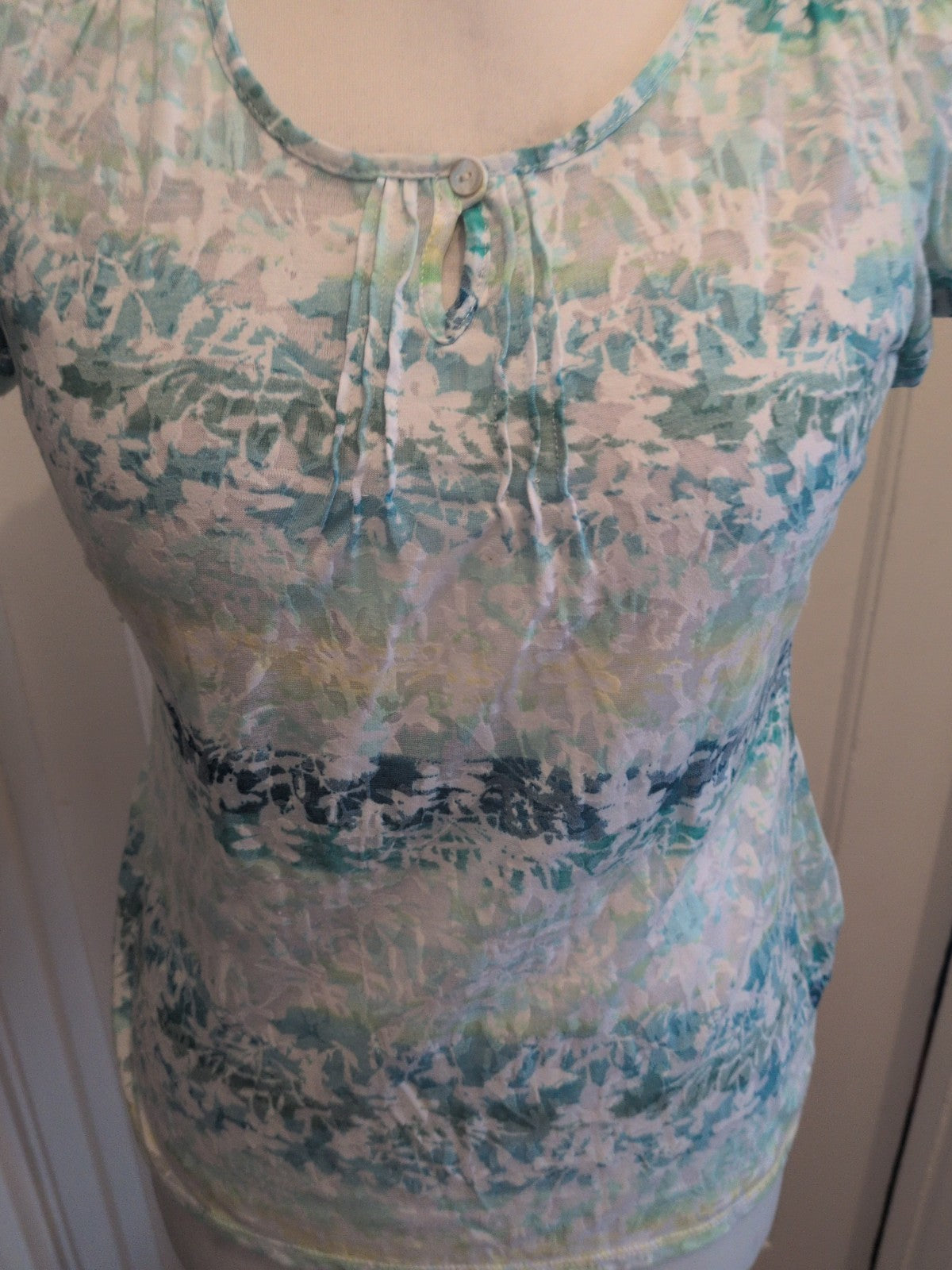 Per Una 10 Aqua Blue Lime Short Sleeve Blouse