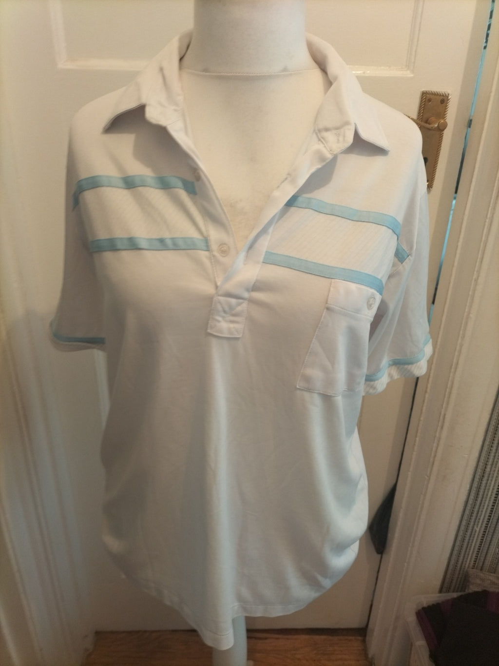 2XL White With Blue Striped Short Sleeve Polo