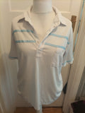 2XL White With Blue Striped Short Sleeve Polo