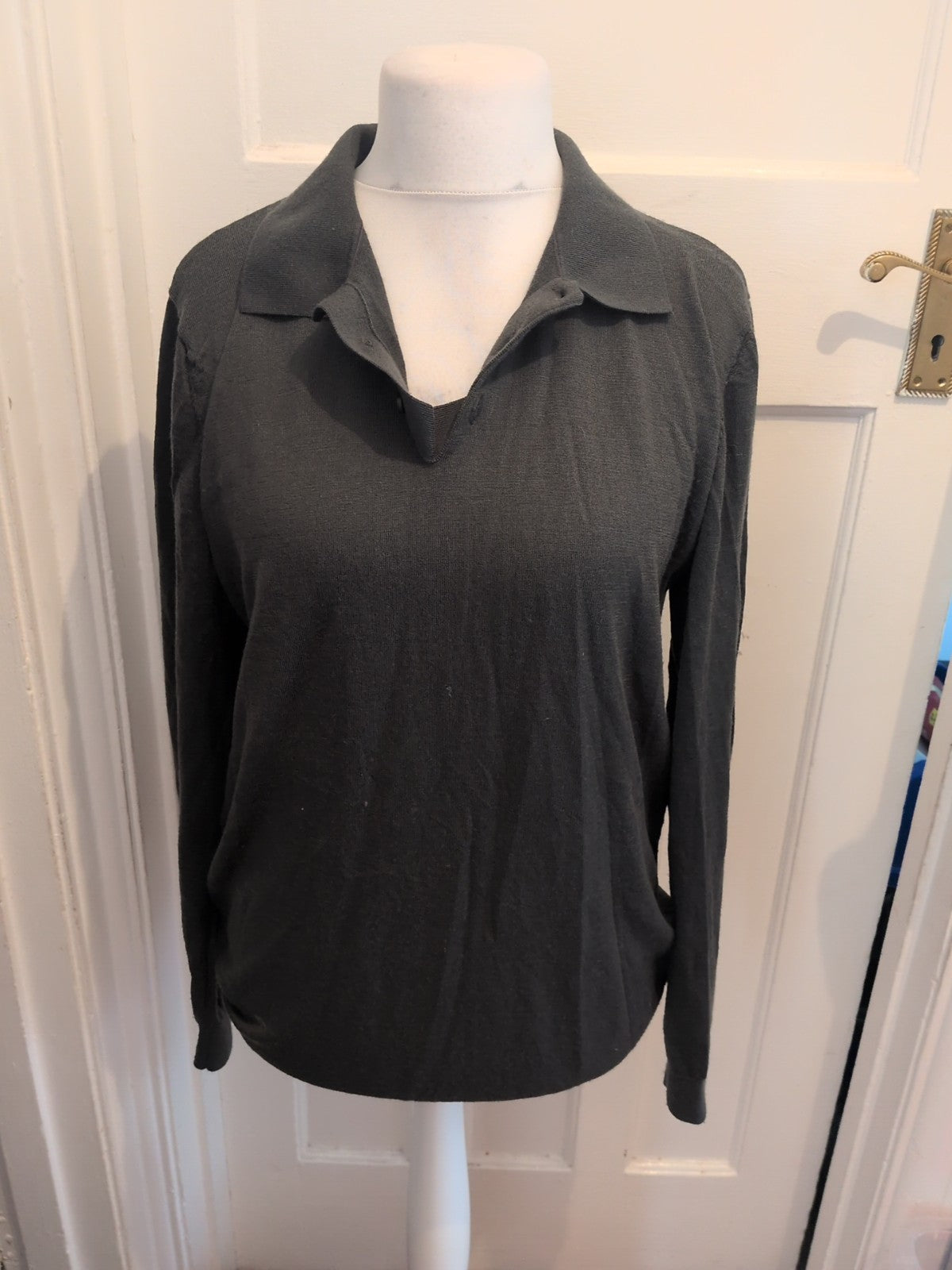 Gap Medium Tall Dark Green Collared Long Sleeve Polo Merino Wool