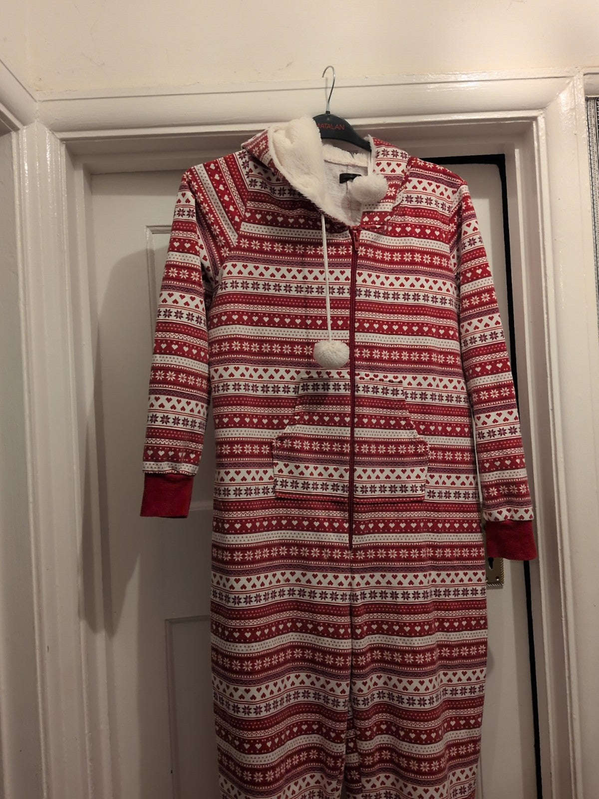 XL Red And White Christmas All In One Pyjama