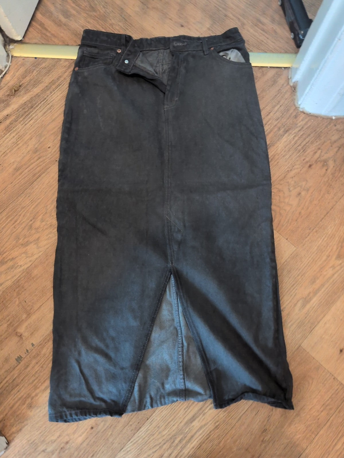 EU 42 Dark Grey Denim Long Length Skirt