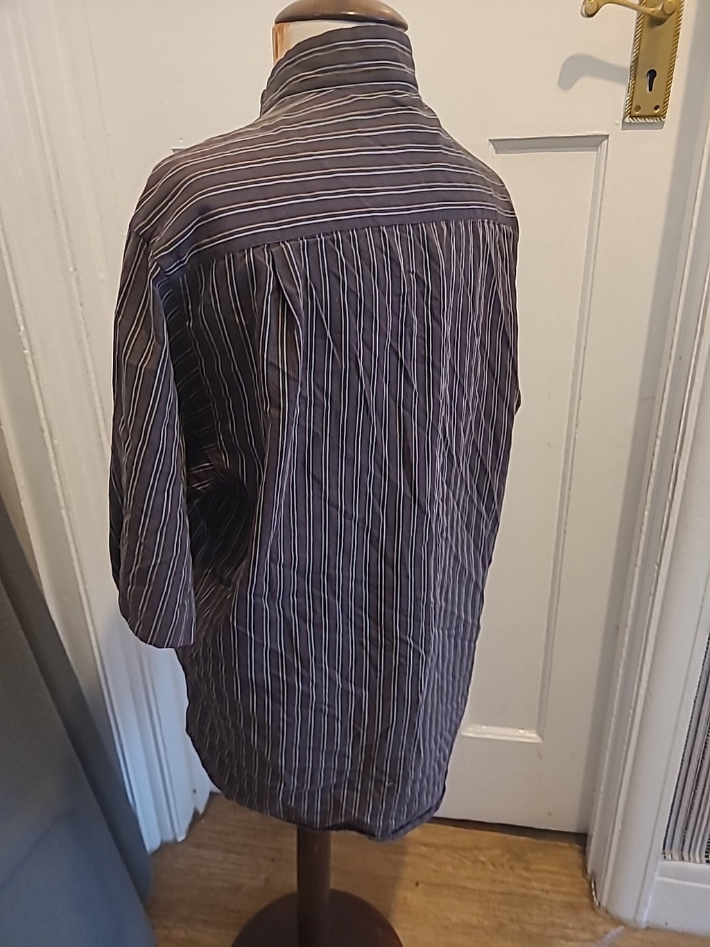 Mens George Size 16" Brown Striped Short Sleeved Non Iron Shirt