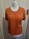 Ladies Isle Size 14-16 Orange Short Sleeved Patterned Neck Tshirt(Small Mark On