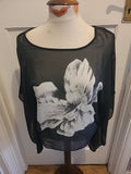 Ladies John Rocha Size 8 Black With Large White Flower Oversized Blouse